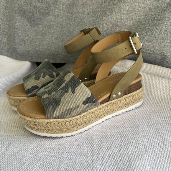 Soda Brand Open Toe Buckle Ankle Strap Espadrilles Flatform Wedge Casual Sandal - Picture 5 of 6